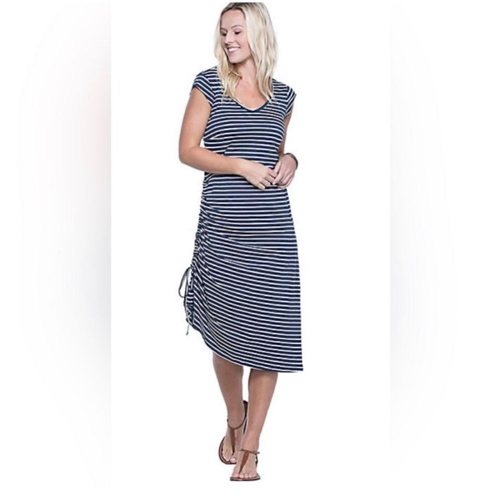 Toad & Co muse striped organic cotton adjustable length midi dress small